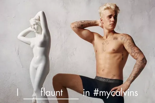Justin Bieber in the Calvin Klein “I ___ flaunt in #mycalvins” campaign
