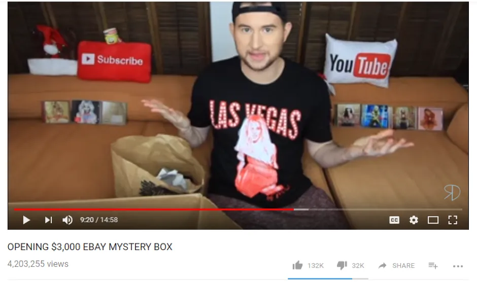 An unboxing video, “OPENING $3,000 EBAY MYSTERY BOX”, with 4,203,255 views